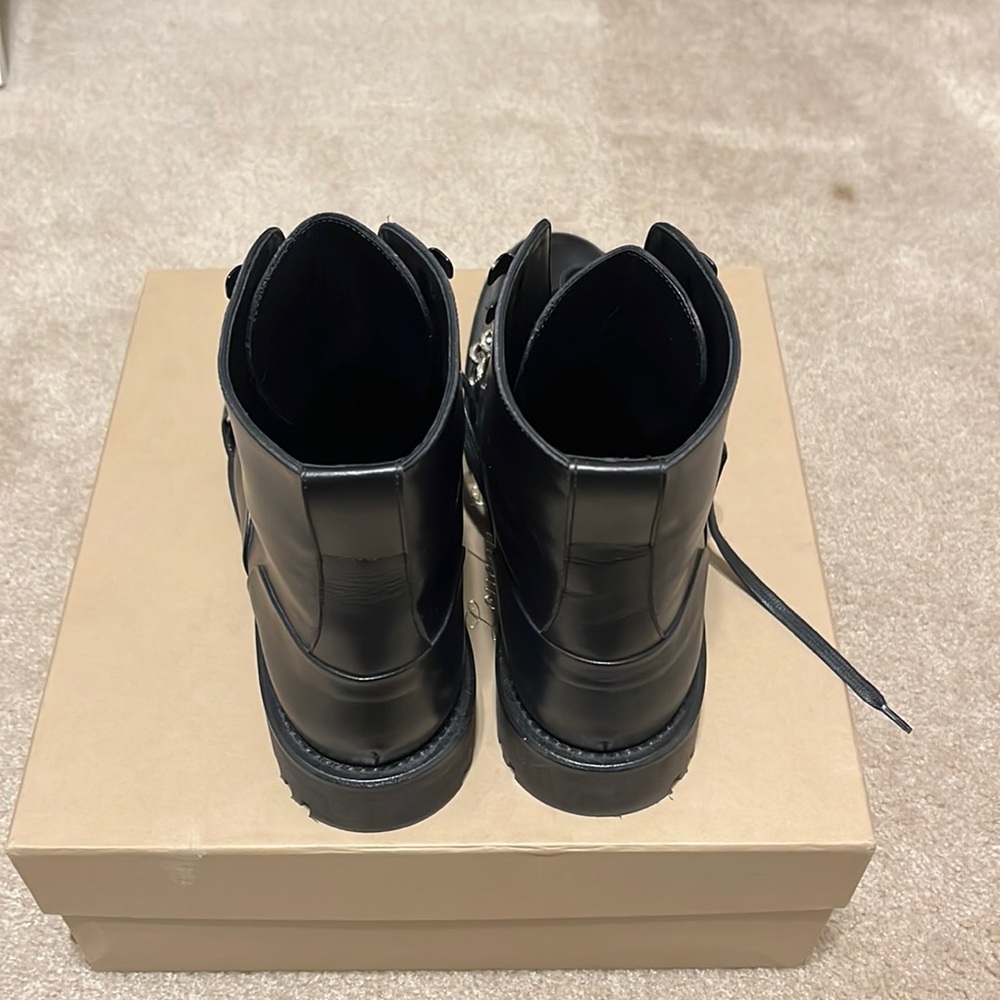 Burberry London Black Leather Combat Boots with Silver Chain - Picture 3 of 8